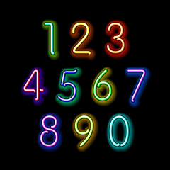 Numerical figures in sparkling neon colors