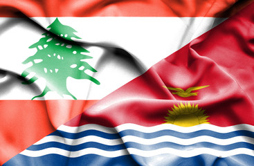Waving flag of Kiribati and Lebanon
