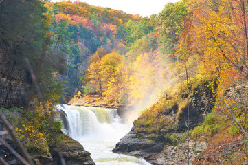Fototapeta na wymiar Autumn scene of waterfalls and gorge