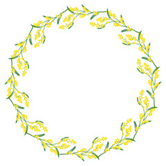 Elegant round frame with mimosa branch
