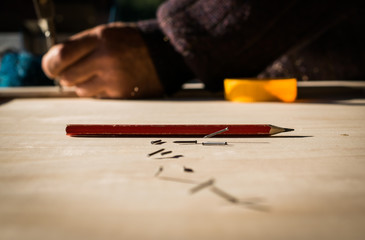 Handcrafted wooden door in carpentry.