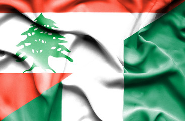 Waving flag of Nigeria and  Lebanon