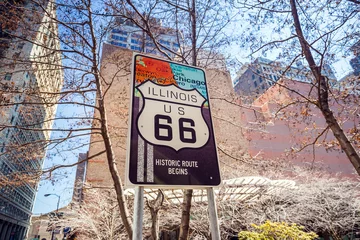 Rolgordijnen Route 66-bord in Chicago © f11photo