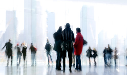 group of people in the lobby business center