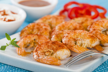 Paprika Prawn Satay - BBQ prawns on a skewer dusted with smoked paprika.
