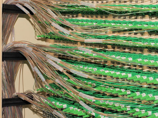 Fiber Optic Connectors and fiber routing in the back of a 576f Distribution Hub Panel connecting...