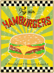 retro hamburger or diner sign, worn and weathered, vector eps