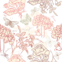 Vector seamless wallpaper pattern with roses
