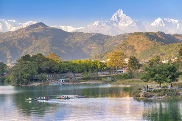 Pokhara lake and and Annapurna  in Nepal