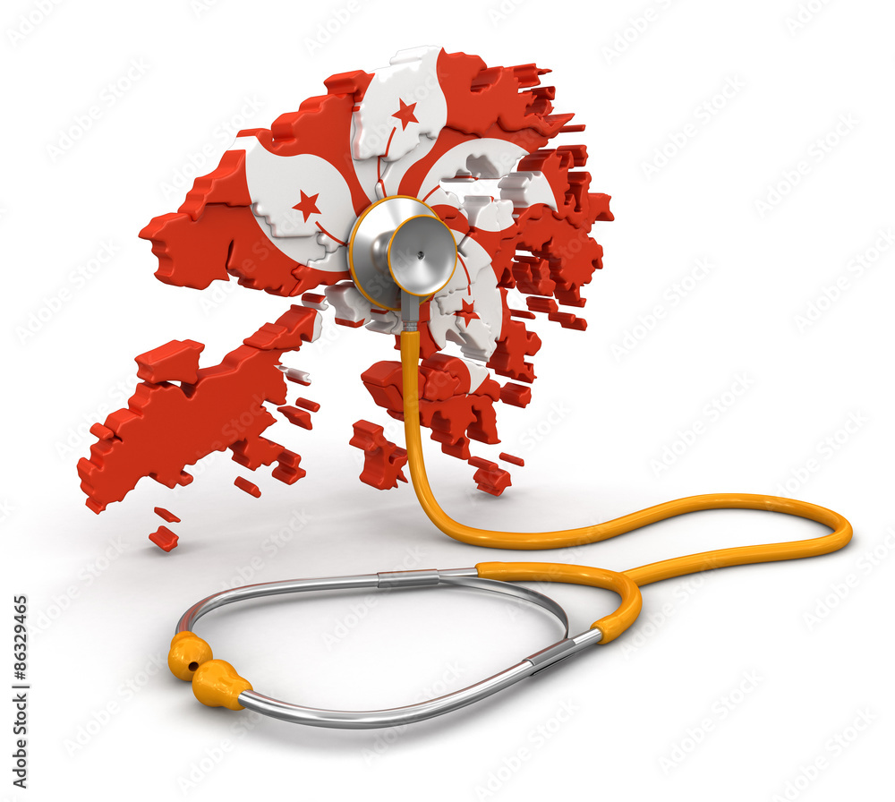 Poster map of hong kong with stethoscope (clipping path included)