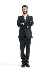 businessman in formal wear with folded hands