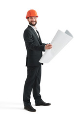 businessman in orange hardhat