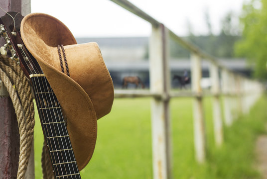 Cowboy hat and guitar