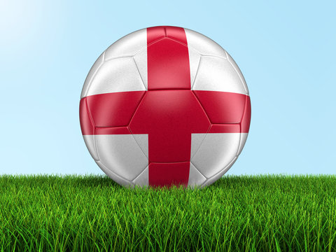 Soccer football with English flag on grass. Image with clipping path