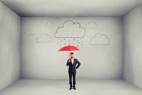 Man Holding Red Umbrella