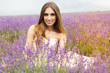 Portrait of girl  at purple lavender field