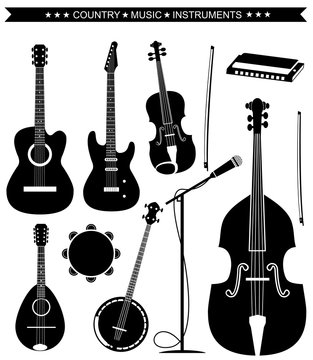 Vector country music instruments isolated on white