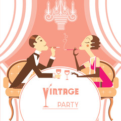 Retro party illustration with couple lovers