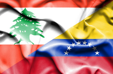 Waving flag of Venezuela and Lebanon