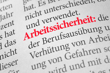 Wörterbuch mit dem Begriff Arbeitssicherheit