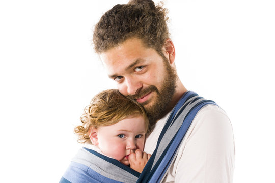 Portrait, Vater mit Babytrage