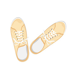 Yellow sport gumshoes. Realistic flat illustration isolated on white background. View from above