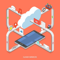Cloud services flat isometric vector concept.