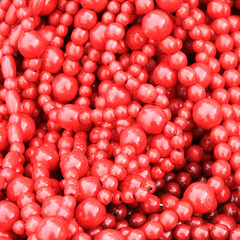 beautiful red wooden beads closeup