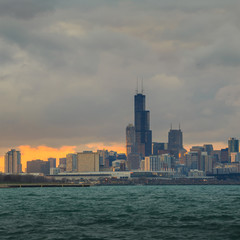 Obraz premium Chicago Skyline o zmierzchu