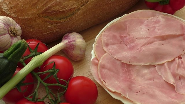 Pork ham slices on plate 
