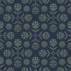 Floral blue seamless pattern. Decoration for wallpaper, fabrics, tiles and mosaics. Perfect for greetings, invitations and announcements. Floral elements, ornate background. Editable vector file.
