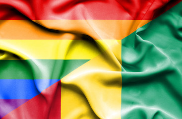 Waving flag of Guinea and Pride