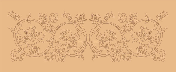 Floral ornament in medieval style. Pattern of interwoven stems, foliage and flowers. Vector frame, elegant vignette, design element and page decoration
