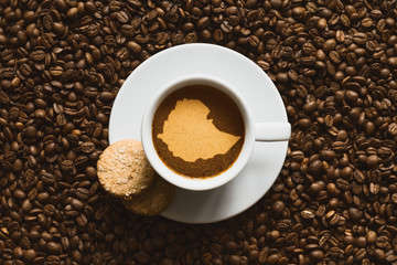 Still life - coffee with map of Ethiopia