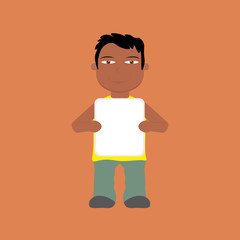 Cartoon thai boy holding blank sign