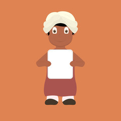 Cartoon indian boy holding blank sign