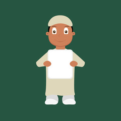 Cartoon muslim boy holding blank sign