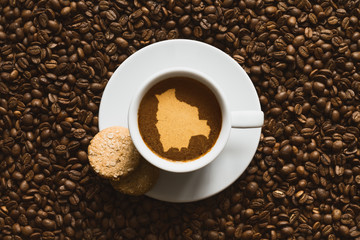 Still life - coffee with map of  Bolivia