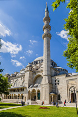 Fototapeta na wymiar Istanbul, Turkey. Suleymaniye Mosque and one of the minarets with three balconies, 1557