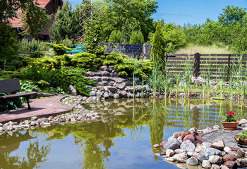 Landscaped garden with pond