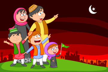 Happy muslim family wishing Eid mubarak