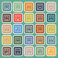 Square face line flat icons on green background