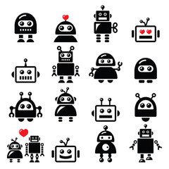 Male and female robot, Artificial Intelligence (AI) icons set 