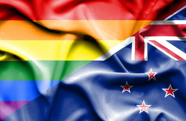 Waving flag of New Zealand and Pride