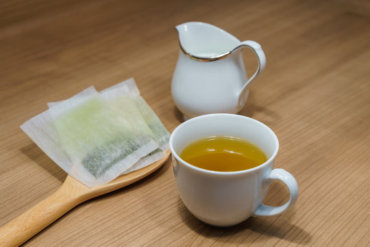 hot drink green tea in cup