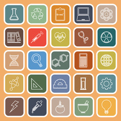 Science line flat icons on orange background