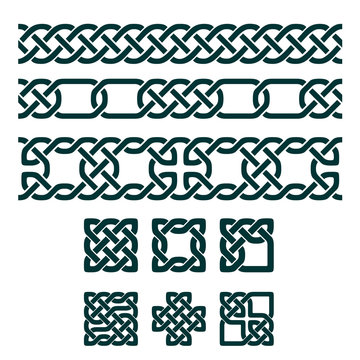 Celtic design elements, seamless borders and knots