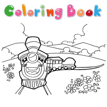 train coloring page cartoon vector
