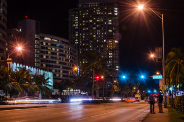 Fototapeta na wymiar Charlotte, NC. United States. City lights and streets in downtown