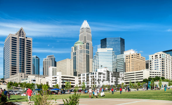 Charlotte, NC. United States. Panoramic view at the uptown skyline